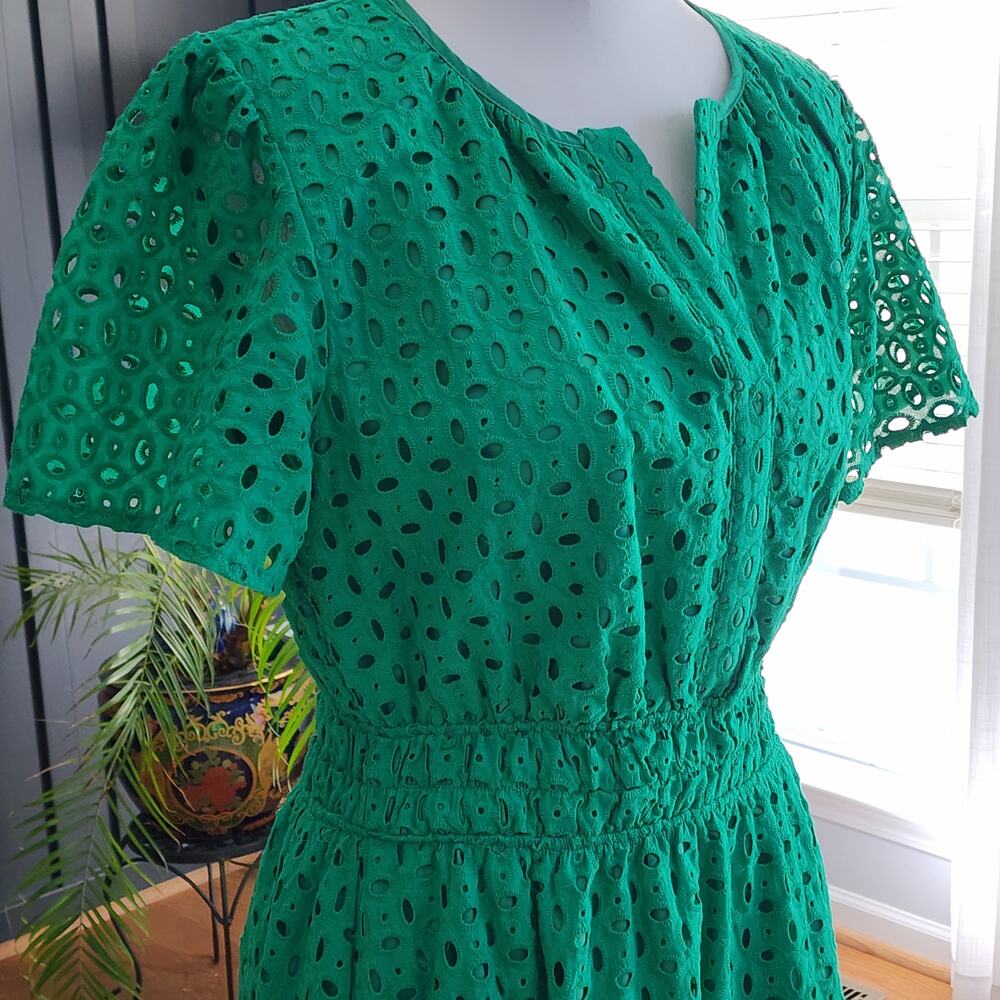 PrettyGarden Green Eyelet Cotton Dress Flutter Sleeve Sz S - Picture 3 of 7